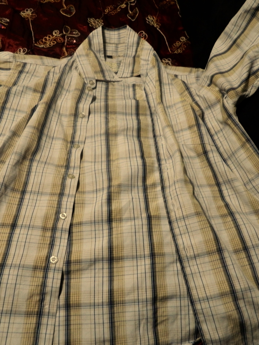 Short Sleeve Plaid Button-Up Shirt in Blue & Cream